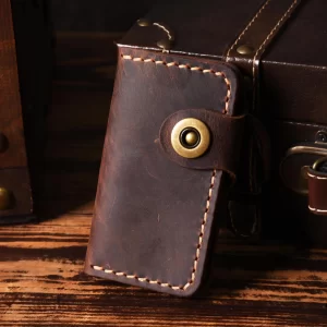 High Quality Handmade Vintage Crazy Horse Genuine Leather Key Wallet Men Key Holder Key ring Pouch Keychain Case Key Bag MC-805