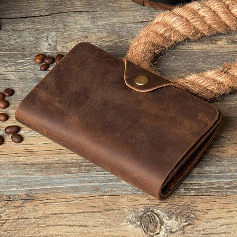 Vintage Crazy Horse Leather Wallet Genuine Leather Men Wallet Long Money Holder male Clutch Bag Money Bag with Hasp Card holder - Image 2