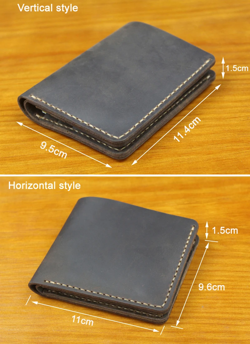 Handmade Vintage Crazy horse Genuine Leather Wallet Men Purse Leather Money Clips Short Male Money bag with Coin Pocket Vertical - Image 3