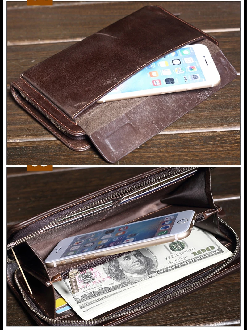 High Class Fashion Genuine Leather Men Wallet Clutch Purse Leather Zipper Money Holder Male Money Bag Clutch with Wrist Belt - Image 4