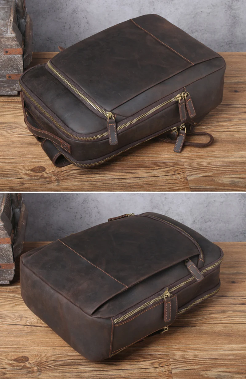 Vintage Crazy Horse Genuine Leather Backpack For Men Mochila Hiking Bagpack Male Traving Rucksack 15.6"Laptop Backpack Bag Large - Image 5