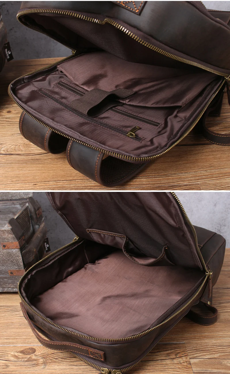 Vintage Crazy Horse Genuine Leather Backpack For Men Mochila Hiking Bagpack Male Traving Rucksack 15.6"Laptop Backpack Bag Large - Image 6