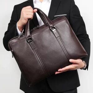 Luxury Genuine Leather Briefcase Men Leather Business Bag 15.6" Laptop Bag 14 Male Office Bag Document File Case Shoulder Bag