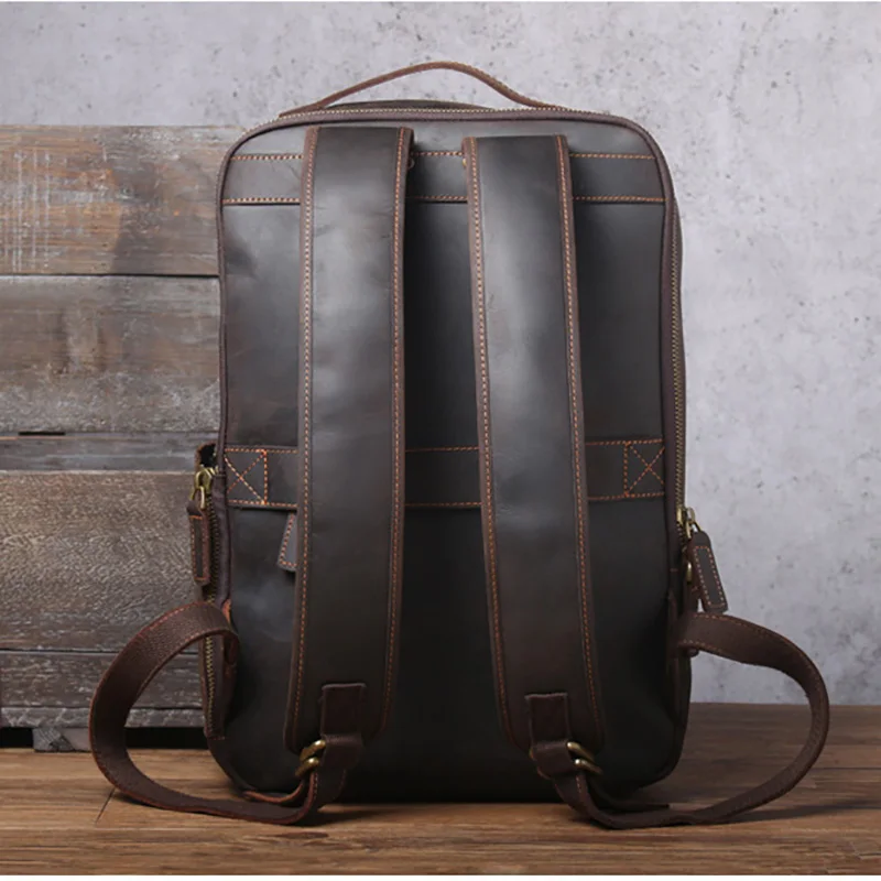 Vintage Crazy Horse Genuine Leather Backpack For Men Mochila Hiking Bagpack Male Traving Rucksack 15.6"Laptop Backpack Bag Large - Image 3