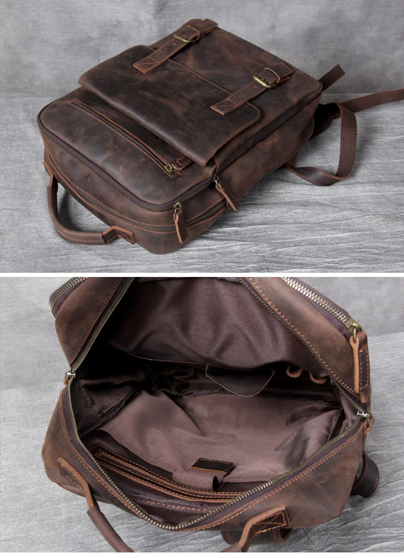 Vintage Crazy Horse Genuine Leather Backpack Men Hiking Bagpack mochila Cowhide 15.6"inch laptop Bag outdoor Rucksack Large M811 - Image 6