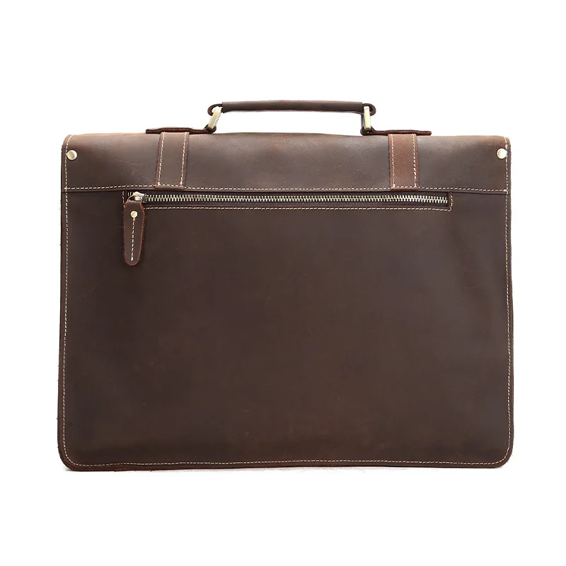 Vintage Crazy horse Genuine Leather men Briefcase Business bag Men Leather Office Bag laptop Bag male Tote Handbag Shoulder bag - Image 3
