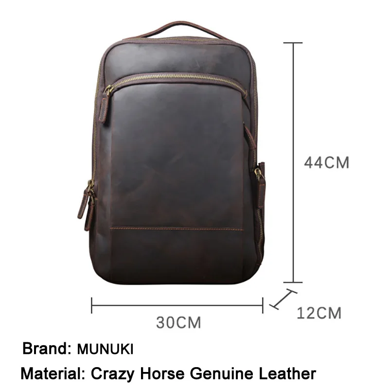 Vintage Crazy Horse Genuine Leather Backpack For Men Mochila Hiking Bagpack Male Traving Rucksack 15.6"Laptop Backpack Bag Large - Image 2