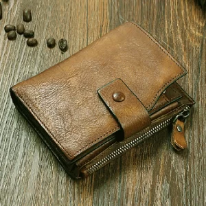 New Fashion Vintage Genuine Leather Wallet men Bifold Wallet leather Women purse vertical short money Clip bag male wallet card