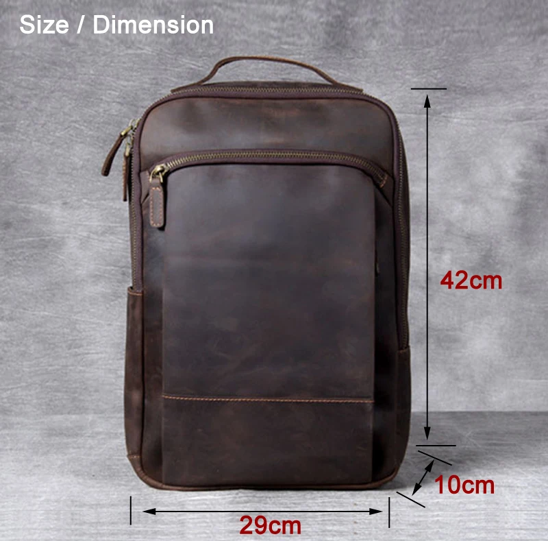 Vintage Crazy Horse Genuine Leather Backpack Men Backpack Laptop Leather Daily Bagpack Male Rucksack Trave Hiking Knapsack Large - Image 2