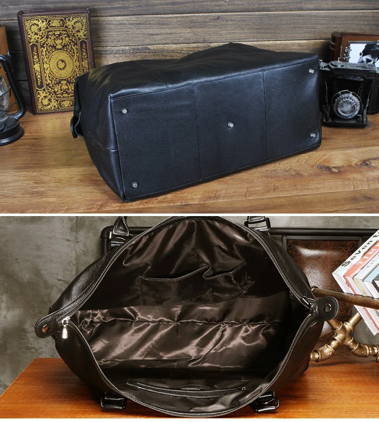 Fashion Genuine Leather Travel Bag Men's Luggage Bags Large Male Duffle Bag weekend Women Shoulder Bag Big Tote Handbag Black - Image 6