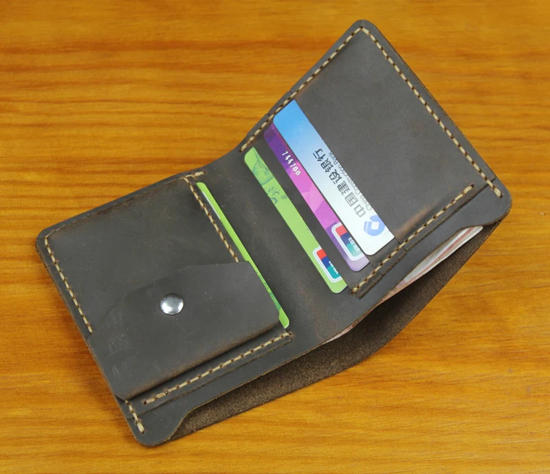 Handmade Vintage Crazy horse Genuine Leather Wallet Men Purse Leather Money Clips Short Male Money bag with Coin Pocket Vertical - Image 5