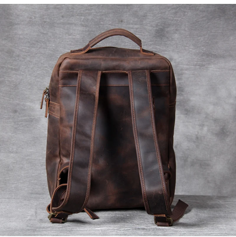 Vintage Crazy Horse Genuine Leather Backpack Men Hiking Bagpack mochila Cowhide 15.6"inch laptop Bag outdoor Rucksack Large M811 - Image 3