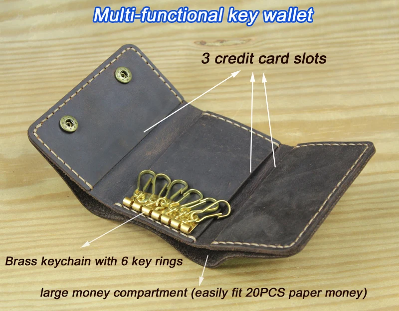 Multi-function Handmade Vintage Genuine Leather Wallet Men Key holder Pouch Key Wallet Men Purse Key Organizer Trifold Money bag - Image 6