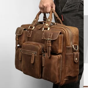 High Quality Full Grain Genuine Leather Men's Briefcase Large Business Bag 15"laptop Case Duffle Bag Shoulder Messenger Bag M038