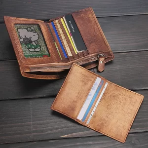 Fashion Vintage Genuine Leather Men's Wallet Bifold Short Wallet Male Purse with Card Holder Sleeve Money Clips Money Bag WC-009