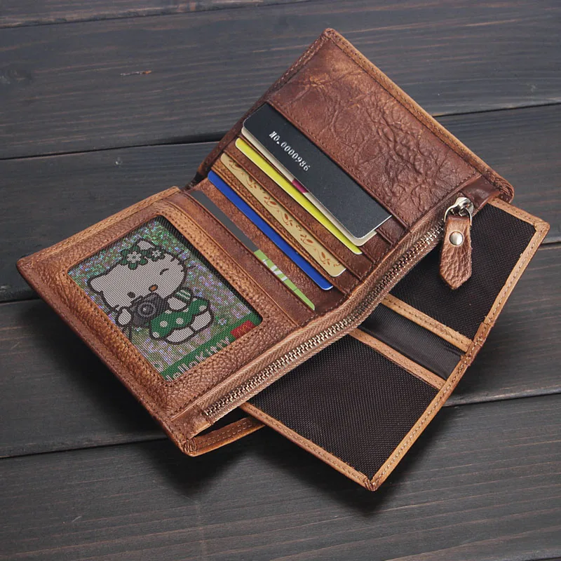 Fashion Vintage Genuine Leather Men's Wallet Bifold Short Wallet Male Purse with Card Holder Sleeve Money Clips Money Bag WC-009 - Image 5