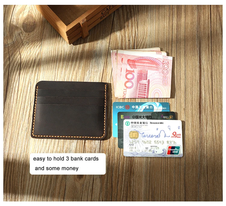 Handmade Crazy horse Genuine Leather mini Card holder small Men Card Wallet ID Holder leather credit Card Case Bus Card Sleeve - Image 6