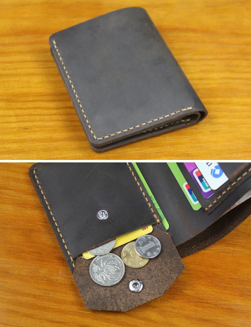 Handmade Vintage Crazy horse Genuine Leather Wallet Men Purse Leather Money Clips Short Male Money bag with Coin Pocket Vertical - Image 4