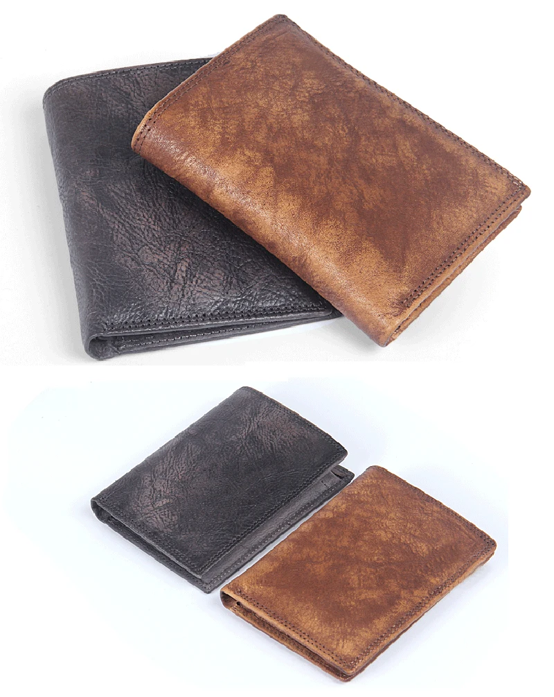 Fashion Vintage Genuine Leather Men's Wallet Bifold Short Wallet Male Purse with Card Holder Sleeve Money Clips Money Bag WC-009 - Image 4