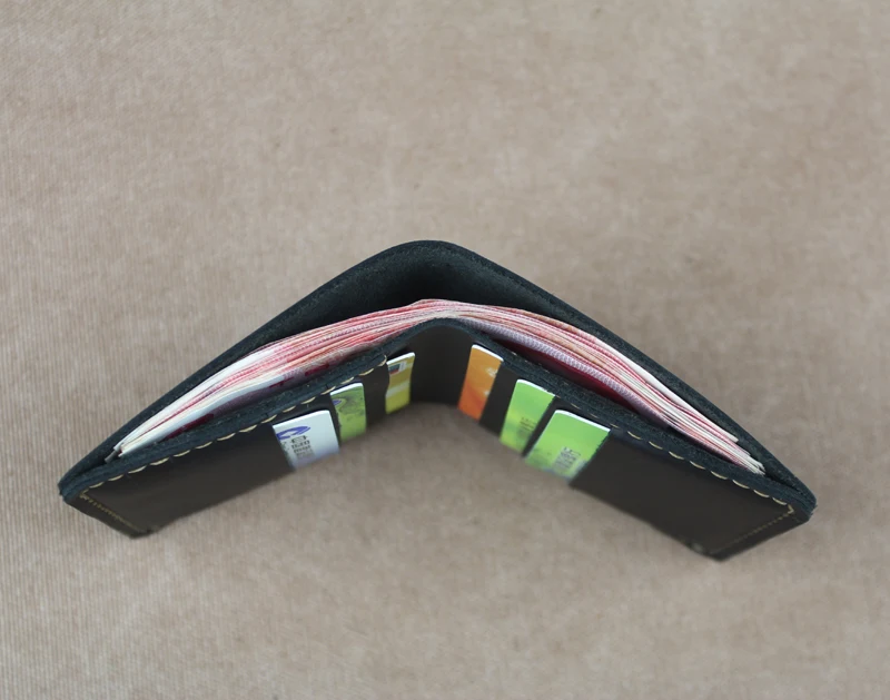 Luxury Handmade Crazy horse Genuine Leather Wallet Men Small Wallet Leather Male purse Short Money Clips Money bag Black Coffee - Image 6