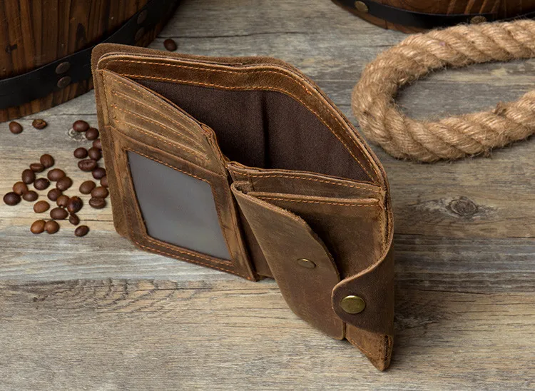 Vintage Crazy Horse Leather Wallet Genuine Leather Men Wallet Long Money Holder male Clutch Bag Money Bag with Hasp Card holder - Image 6