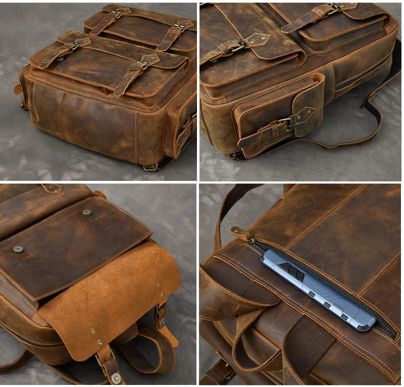 Retro Original Crazy Horse Genuine Leather Backpack Men Large Capacity Bagpack 17"Laptop Backpack Male Travel Rucksack Mochila - Image 2