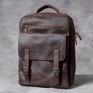 Vintage Crazy Horse Genuine Leather Backpack Men Hiking Bagpack mochila Cowhide 15.6"inch laptop Bag outdoor Rucksack Large M811